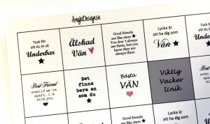 Budskap "Bästa vän" 14mm, ark med 8st rutor