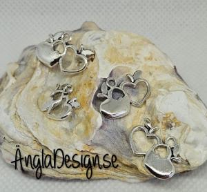 Berlock äpple med hjärta dubbelsidig, antiksilver, 4-pack