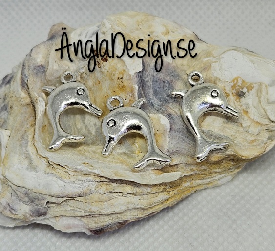 Berlock delfin dubbelsidig, antiksilver, 3-pack