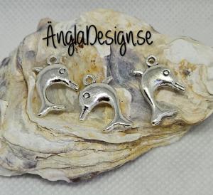 Berlock delfin dubbelsidig, antiksilver, 3-pack