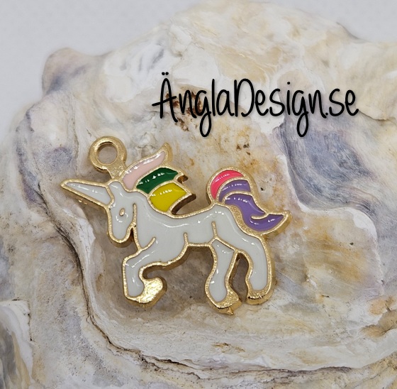 Berlock enhörning flera färger, emaljerad, guldfärg pläterad 1-pack