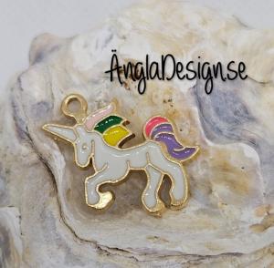 Berlock enhörning flera färger, emaljerad, guldfärg pläterad 1-pack