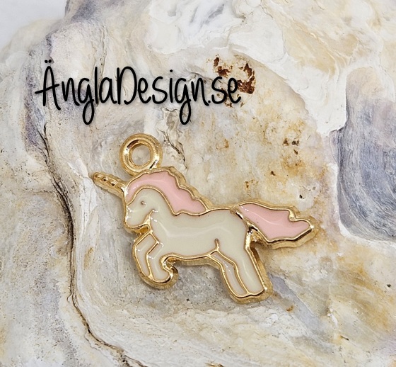 Berlock enhörning rosa o vit, emaljerad, guldfärg pläterad 1-pack