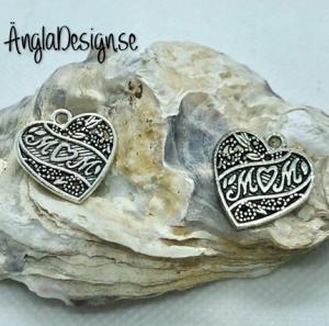 Berlock hjärta MOM dubbelsidig i antiksilver, 2-pack