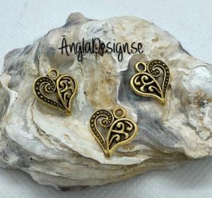 Berlock sirligt hjärta dubbelsidigt i antikguld, 3-pack