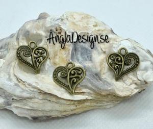 Berlock sirligt hjärta dubbelsidigt i antikbrons, 3-pack