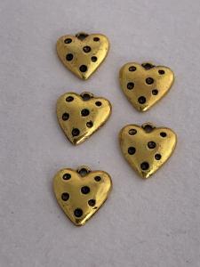 Berlock sött hjärta med prickar antikguld, 5-pack