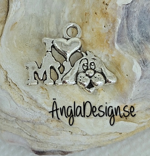 Berlock I love my dog, antiksilver, 1-pack