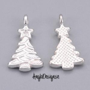Berlock julgran, ljust silver, 3-pack