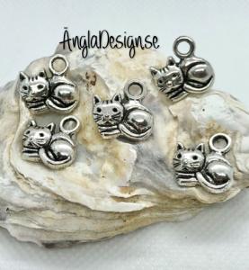 Berlock katt i antiksilver, 5-pack