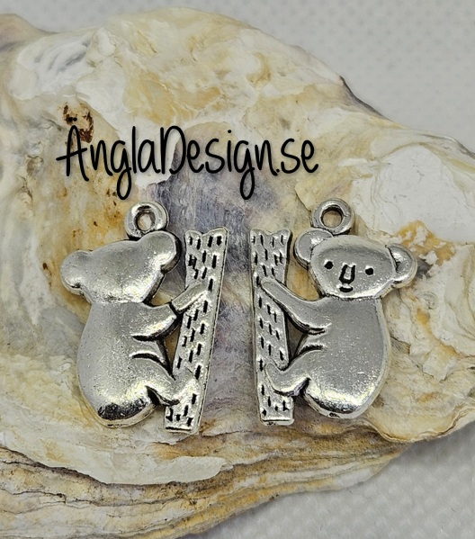 Berlock koala dubbelsidig, antiksilver, 2-pack