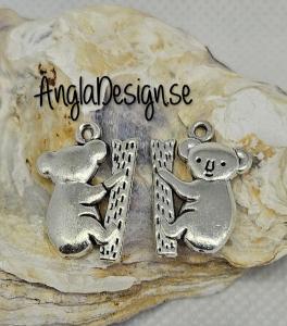 Berlock koala dubbelsidig, antiksilver, 2-pack
