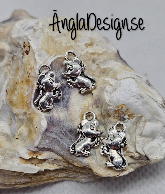 Berlock mini mus dubbelsidig, antiksilver, 10-pack