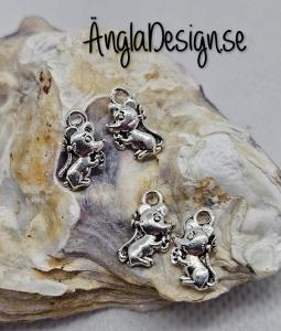 Berlock mini mus dubbelsidig, antiksilver, 10-pack