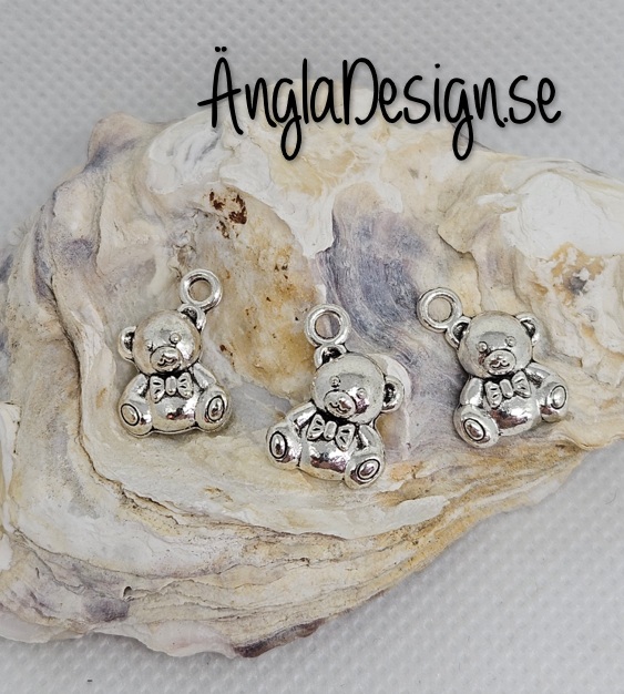 Berlock nalle dubbelsidig, antiksilver, 3-pack