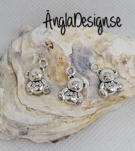 Berlock nalle dubbelsidig, antiksilver, 3-pack