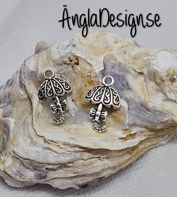 Berlock paraply med rosett, dubbelsidig, antiksilver, 4-pack