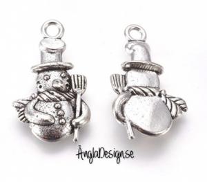 Berlock snögubbe, antiksilver, 2-pack