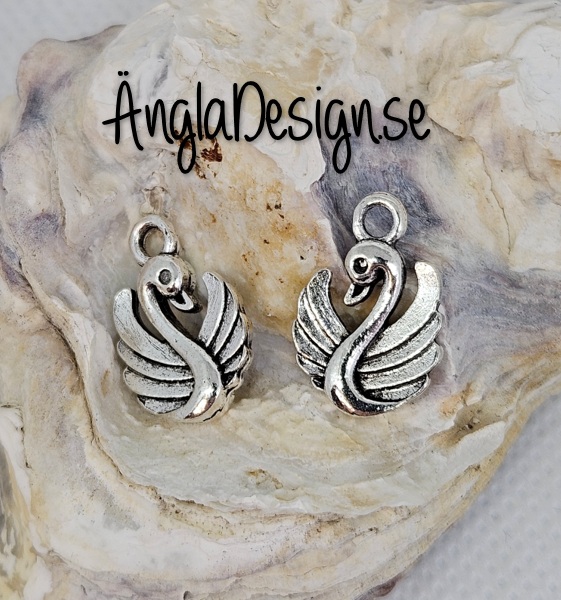 Berlock svan dubbelsidig, antiksilver, 5-pack