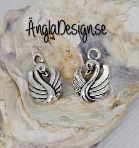 Berlock svan dubbelsidig, antiksilver, 5-pack