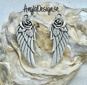 Berlock vinge med ros i antiksilver, 2-pack