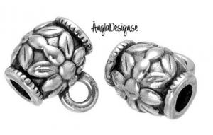 Berlockhållare tub blomma 10x8mm i antiksilver, 5-pack