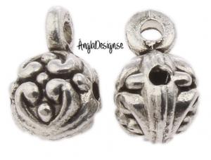 Berlockhållare kula med hjärtmönster i antiksilver, 5-pack