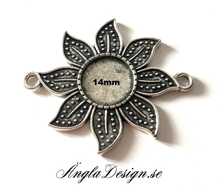 Connector ram, antiksilver, solros, innermått 14mm, 1st