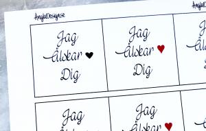 Budskap/text för 25mm ”jag älskar dig” 5rutor