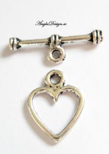 Togglelås aniksilver, släta små hjärtan, 5 set