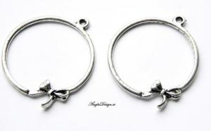 Runt hänge med söt rosett, 3cm, antiksilver, 2st