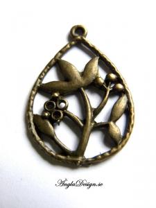 Hänge brons, droppform med växter, 3x2cm, 2st