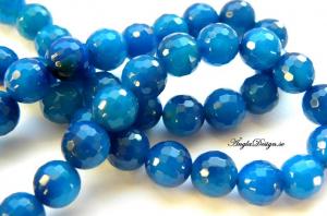 Agat rund 8mm, facetterade blå , 12-pack