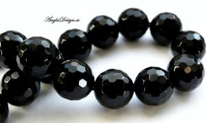 Svart ONYX med 128st facetter, rund 12mm, 6-pack