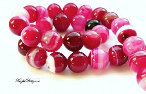 Agat rund 12mm, rosa randiga, 10-pack