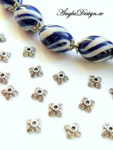 Pärlhatt liten 8mm, löv, antiksilver,  30-pack