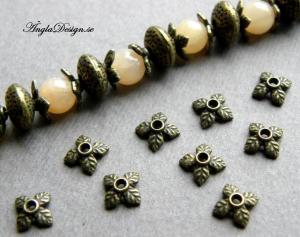 Pärlhatt liten 8mm, löv, brons, 30-pack