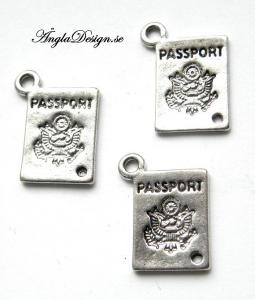 Berlock "Passport" pass, antiksilver, 3st