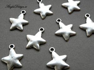 Berlock slät stjärna antiksilver, 10-pack