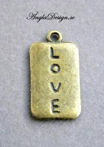 Berlock brons, rektangel "love", 3st