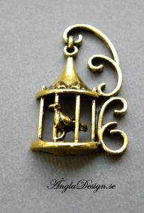 Hänge antikguld,  fågel i bur, 1st
