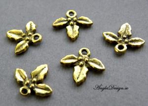Berlock antikguld litet löv"mistel", 10-pack