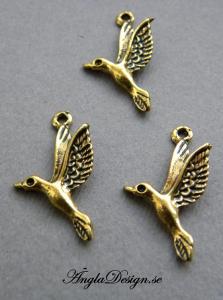Berlock antikguld, fågel "kollibri", 5-pack