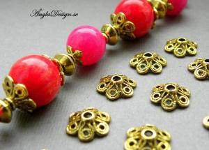 Pärlhatt 6-bladig blomma, 12mm, antikguld, 20-pack