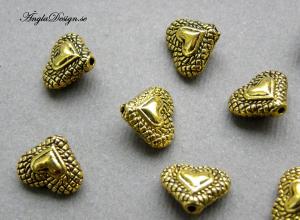 Mellandel antikguld litet bulligt hjärta, 10-pack