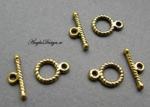 Togglelås antikguld, randiga små, 10 set