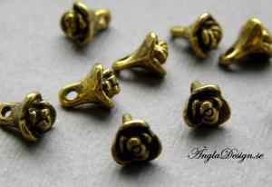 Berlock antikguld liten ros knopp, 10-pack