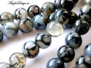 Agat rund 12mm, grå krackelerad, 1st