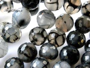 Agat rund facetterad, 12mm, grå krackelerad, 1st