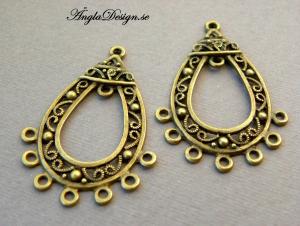 Örhänges chandelier, brons, mönstrad droppform, 2st